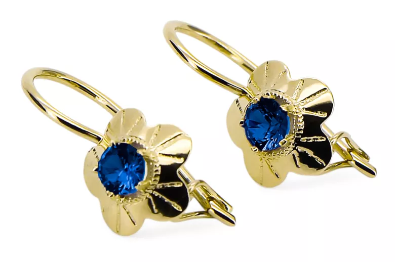 14K Жовте золото Сапфір Сережки Вінтаж vec028y